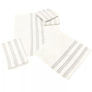 Sultan's Linens 5 PC Kitchen Towel, Dishcloth & Scrubber Set in White & Grey